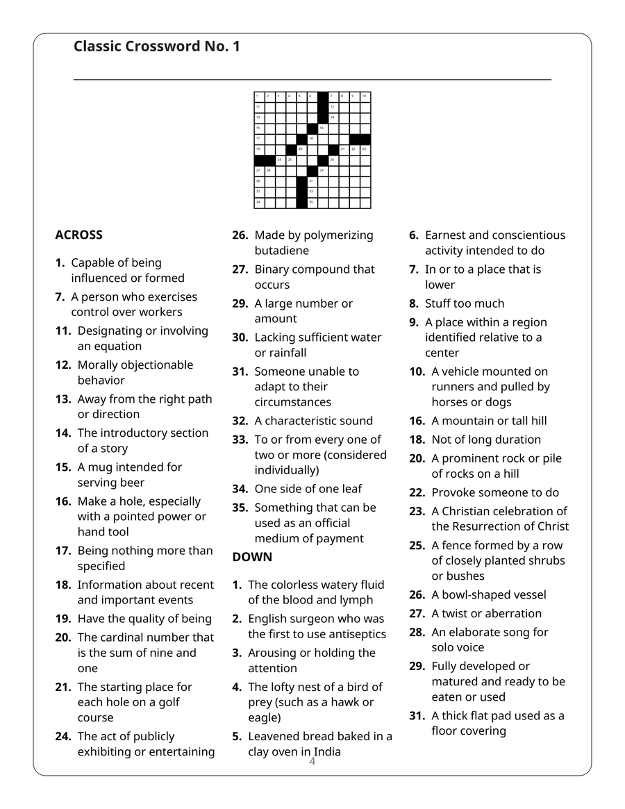 A worked example page from the free crosswords set, showing one
                    11x11 puzzle printed at full size